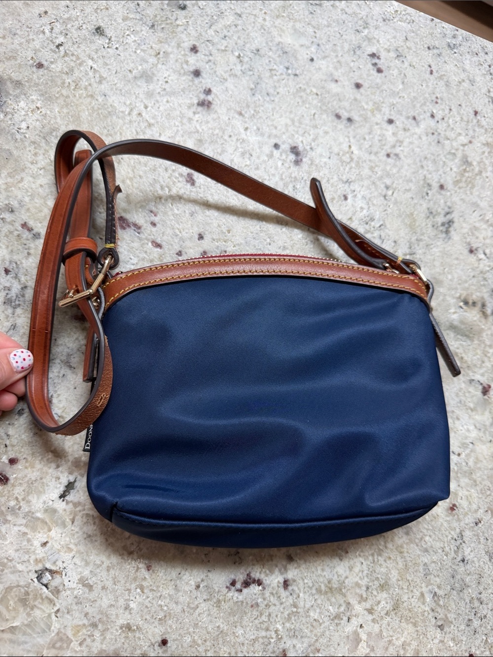 Dooney & Bourke Wayfarer Navy Nylon Domed Shoulder Bag Leather Strap - Picture 3 of 13